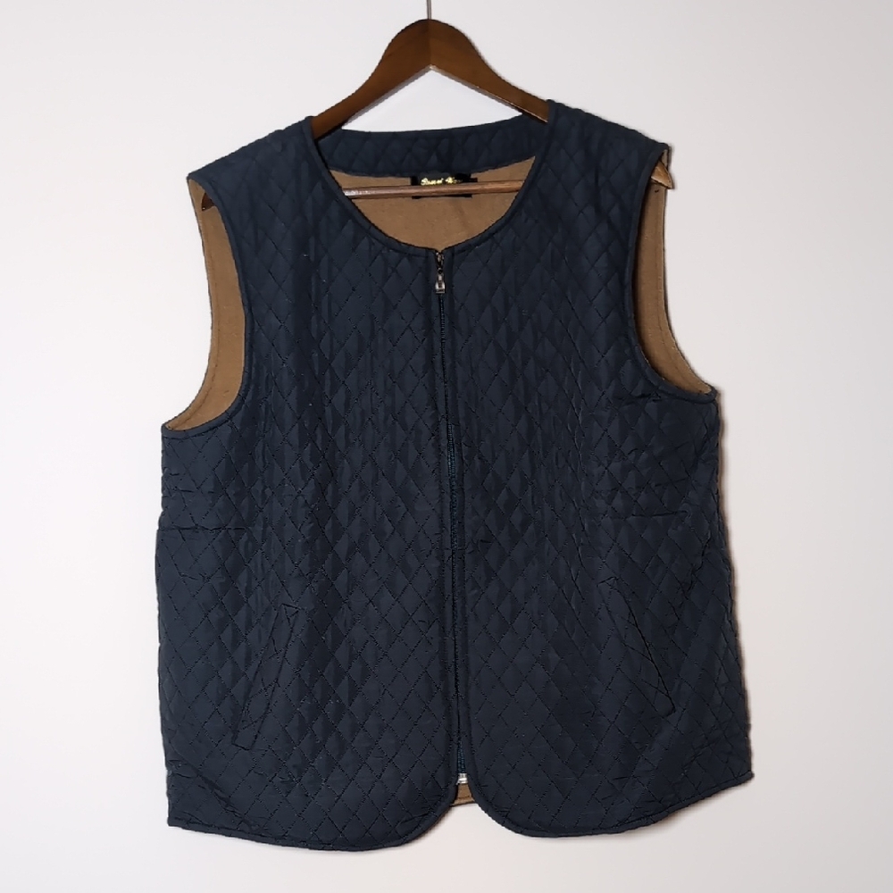 Men's Quilted Vest 100% Camel Wool Zipper Navy XL Mongolian